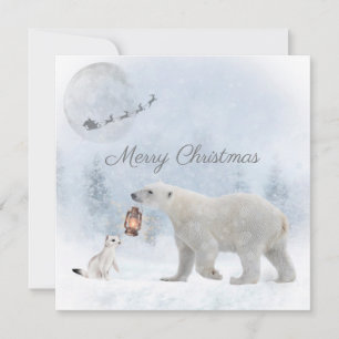 Cute Polar Bear Vild Weasel Santa Winter-jul Julkort