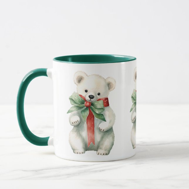 Cute Polar Bear Watercolor Red Grönt Mugg (Vänster)