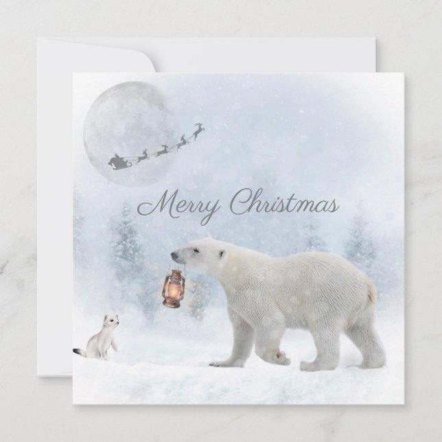 Cute Polar Bear Weasel Santa Winter-jul Julkort (Framsida)