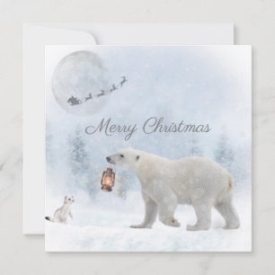 Cute Polar Bear Weasel Santa Winter-jul Julkort