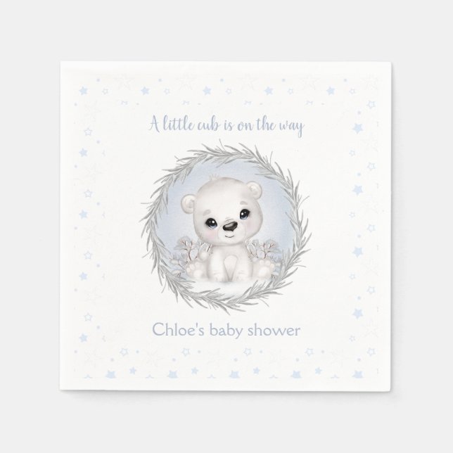 Cute Polar Bear White Winter Boy Shower Pappersservett (Framsidan)