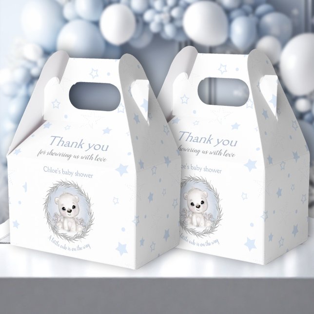 Cute Polar Bear White Winter Boy Shower Presentaskar (Cute Polar Bear White Winter Boy Baby Shower Favor Box)