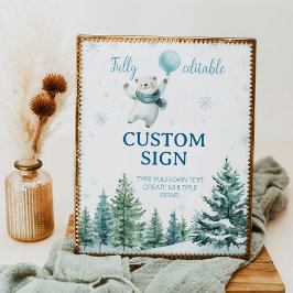 Cute Polar Bear Winter Birthday Custom Sign Poster