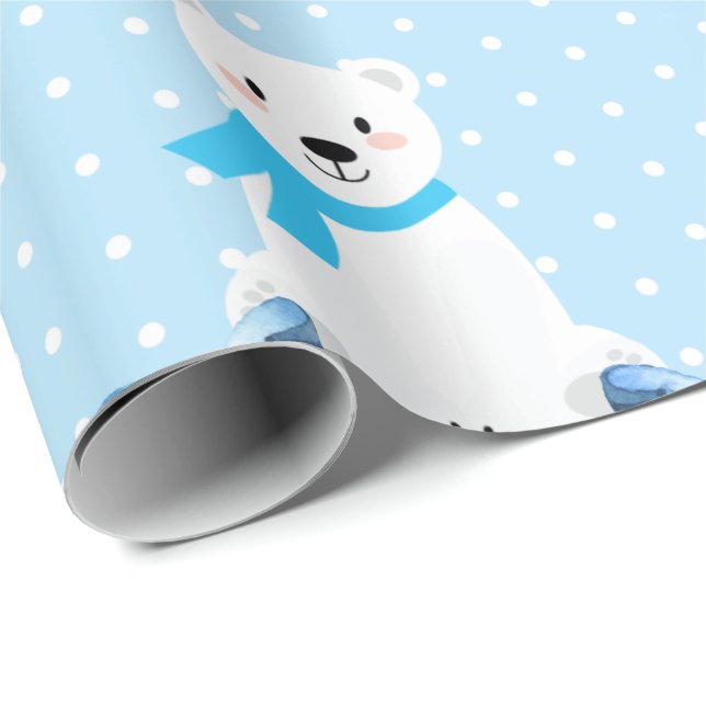 Cute Polar Bear Winter Pojke Blue Presentpapper (Rullad Hörn)