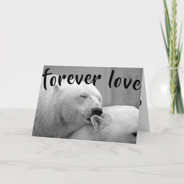 Cute Polar Bears Black White Valentine Day Helgkort (Framsida)