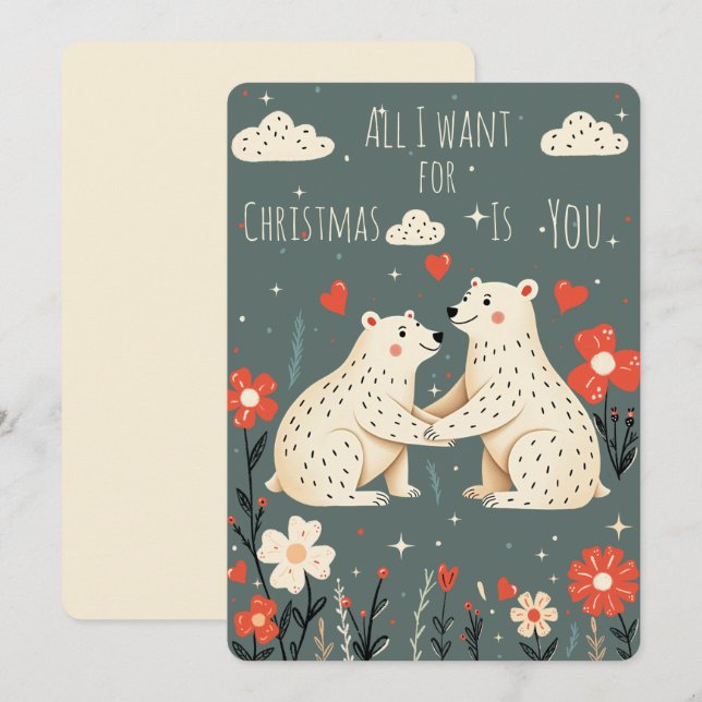 Cute Polar Bears Christmas Card Julkort (Fram/baksida)