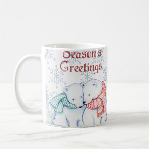 Cute Polar Bears in Red and Grönt Scarf Kaffemugg