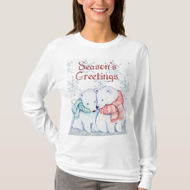 Cute Polar Bears in Red and Grönt Scarf T Shirt (Framsida)
