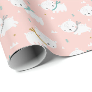 Cute Polar Bears med scarfar på ljusa rosa Presentpapper