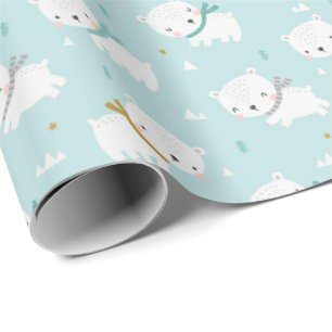 Cute Polar Bears med scarfar på ljusblå blått Presentpapper