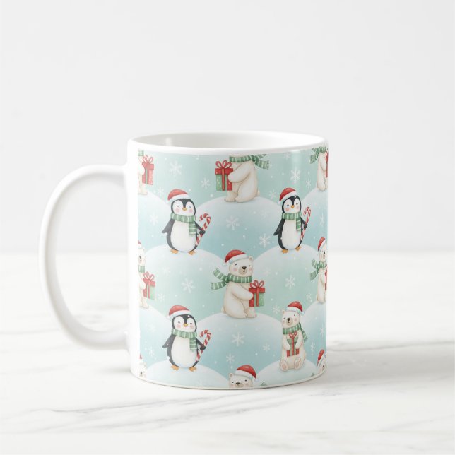Cute Polar Bears & Penguins Christmas Pattern Mug Kaffemugg (Vänster)