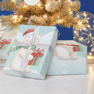 Cute Polar Bears & Penguins Christmas Pattern Presentpapper