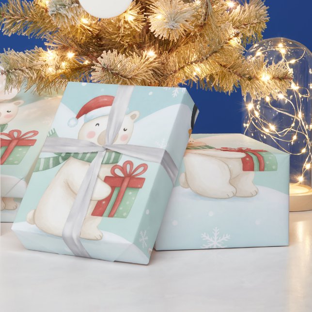 Cute Polar Bears & Penguins Christmas Pattern  Presentpapper (Helgdagar)