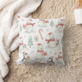 Cute Polar Bears & Penguins Christmas Throw Pillow Kudde