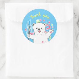 Cute Polar björn Artist Tack Blue Sticker Runt Klistermärke