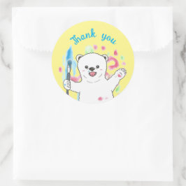 Cute Polar björn Artist Tack Gult Sticker Runt Klistermärke