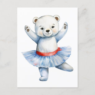 Cute polar björn ballerina dansballet helg vykort