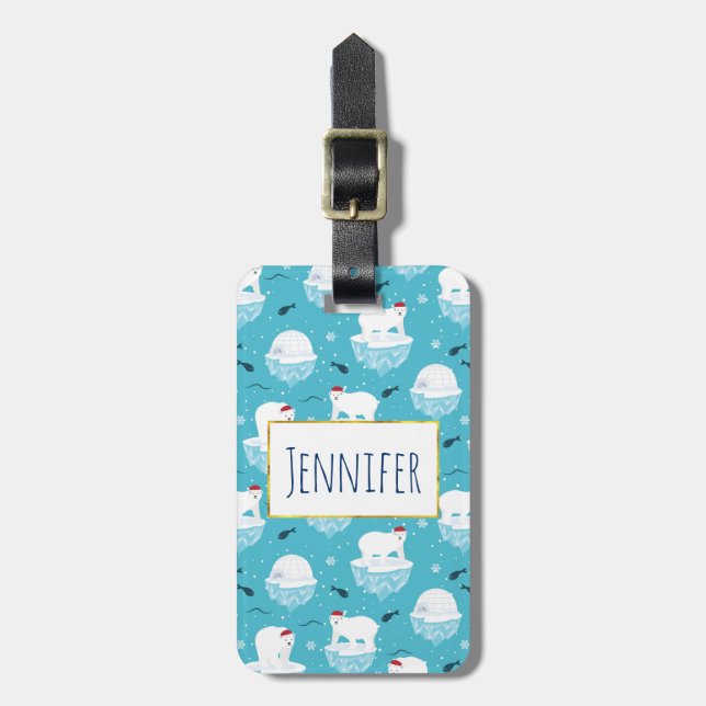 Cute Polar björn i jultomten Mönster Bagagebricka (Vertikal Framsida)