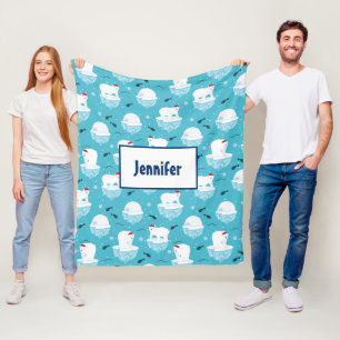 Cute Polar björn i jultomten Mönster Fleecefilt