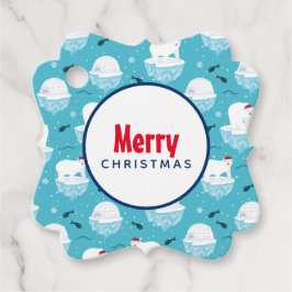 Cute Polar björn i jultomten Mönster Gåvor Etiketter