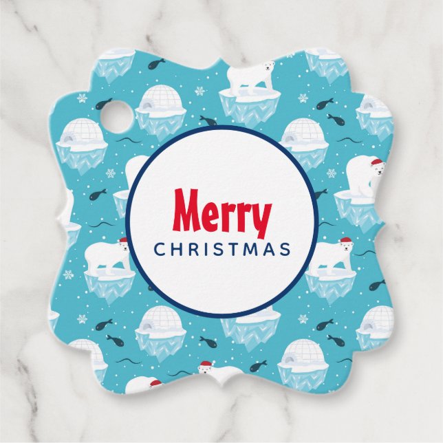 Cute Polar björn i jultomten Mönster Gåvor Etiketter (Framsida)