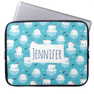 Cute Polar björn i jultomten Mönster Laptop Fodral
