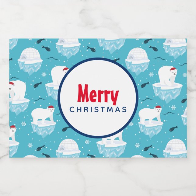 Cute Polar björn i jultomten Mönster Mat Etiketter (Singel etikett)