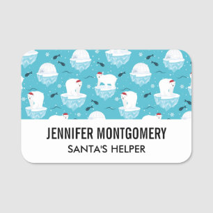 Cute Polar björn i jultomten Mönster Namnbricka