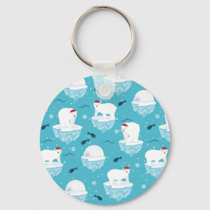 Cute Polar björn i jultomten Mönster Nyckelring