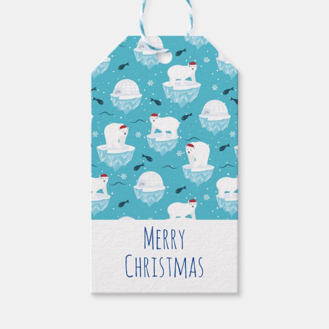 Cute Polar björn i jultomten Mönster Presentetikett (Framsidan)
