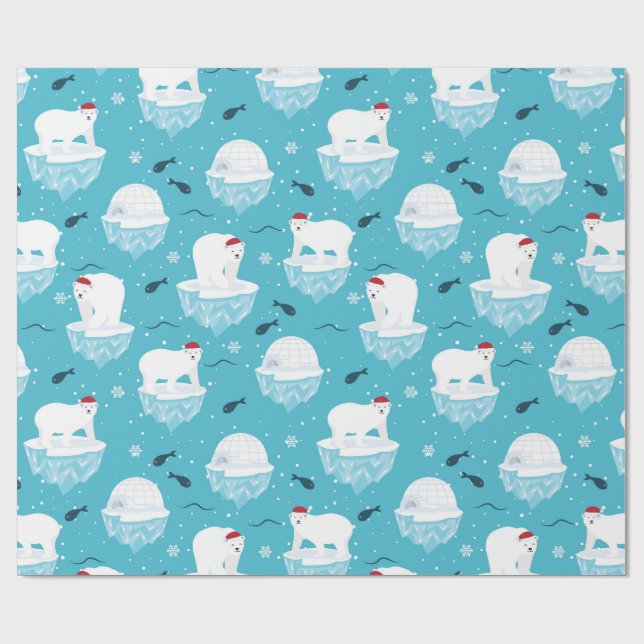 Cute Polar björn i jultomten Mönster Presentpapper (Platt)