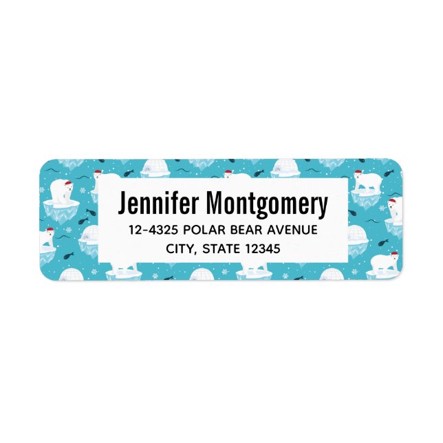 Cute Polar björn i jultomten Mönster Returadress Etikett (Framsidan)