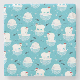 Cute Polar björn i jultomten Mönster Stenunderlägg