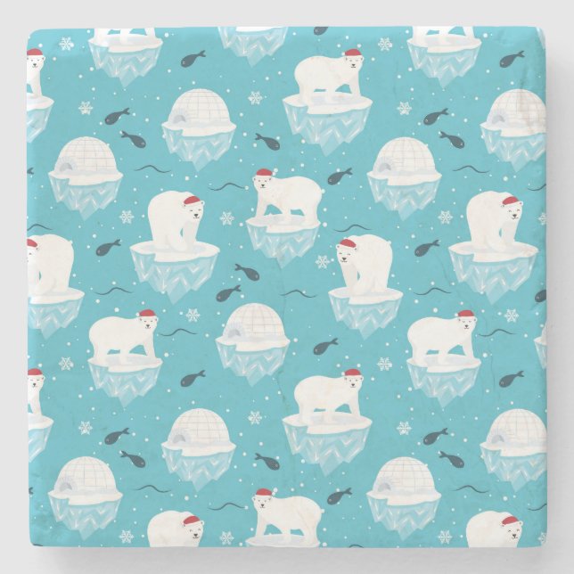 Cute Polar björn i jultomten Mönster Stenunderlägg (Framsidan)