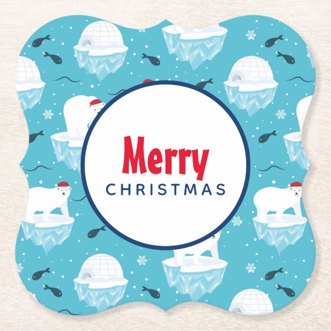 Cute Polar björn i jultomten Mönster Underlägg Papper (Framsida)