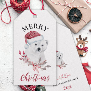 Cute polar björn i Santa hat God jul Presentetikett