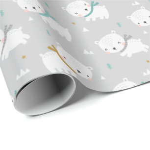 Cute Polar Björnar med halsduk på lätt grått Presentpapper