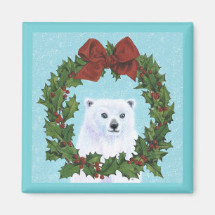 Cute Polar Björnhäst Julfrö Snö-magnet Magnet