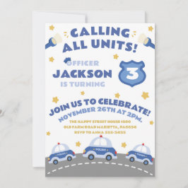 Cute Police Invitation for Birthday Officer Patrol Inbjudningar