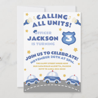 Cute Police Invitation for Birthday Officer Patrol Inbjudningar