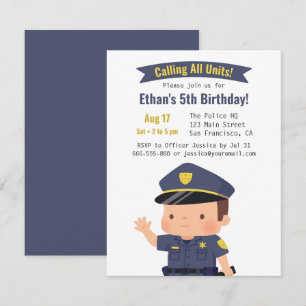 Cute Police Officer Boy Födelsedagsfest Inbjudningar