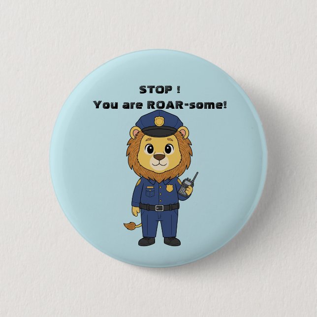 Cute police officer lion Cop Kids Valentine Knapp (Framsida)
