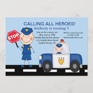 Cute Policeman Heroes födelsedagsinbjudan Inbjudningar