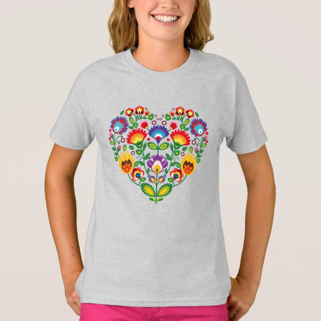 💗 Cute Polish Folk Wycinanki hjärta T Shirt (Framsida)