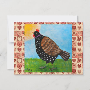 Cute Polka dot Black Chicken Hen Land Farm Vykort