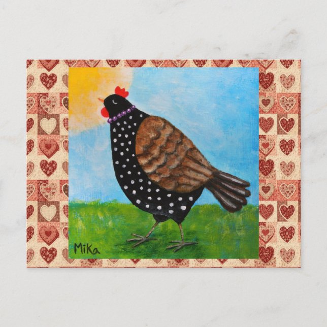 Cute Polka dot Black Chicken Hen Land Farm Vykort (Framsida)