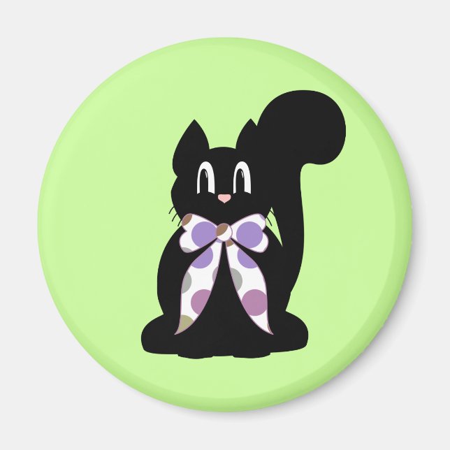 Cute Polka Dot Black Kattunge Magnet (Framsidan)