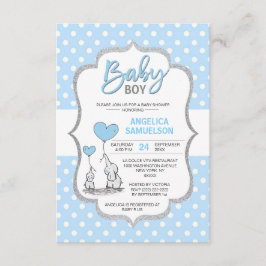 Cute Polka Dot Blue Grått Elephant Baby Shower BOY Inbjudningar