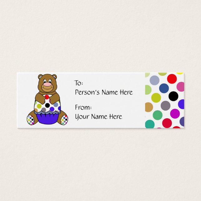 Cute Polka Dot Brown Birthday Bear Gift Märkre Litet Visitkort (Framsidan)