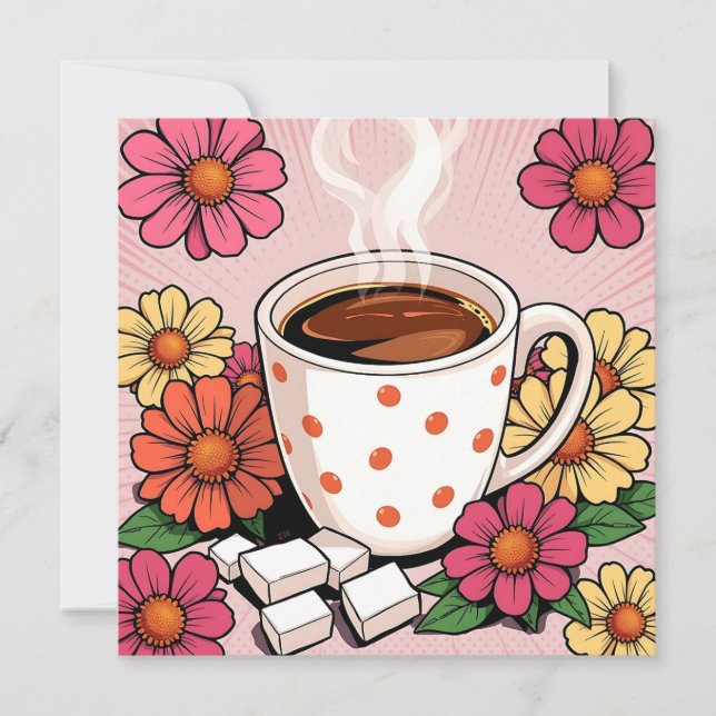 Cute Polka Dot Coffee Kopp och Flowers Blank (Framsida)